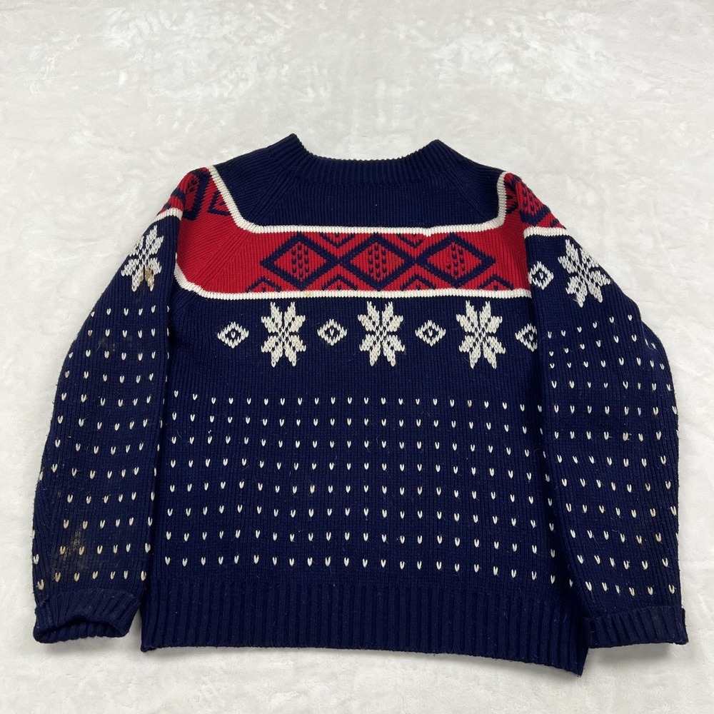 JCPenney Sweater Mens M Navy Blue Vintage Nordic Fair Isle Snowflake Acrylic